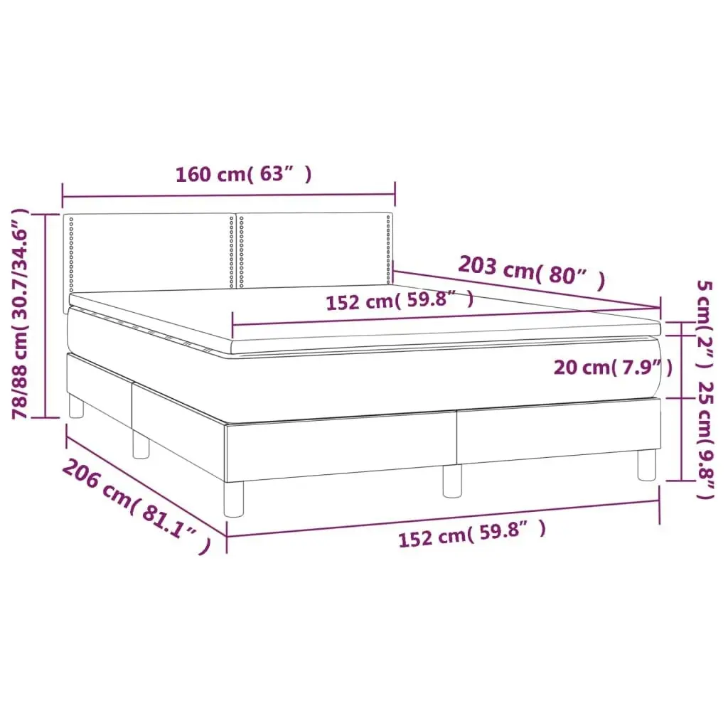 Box Spring Bed with Mattress Dark Grey 153x203 cm Queen Size Fabric 3283192