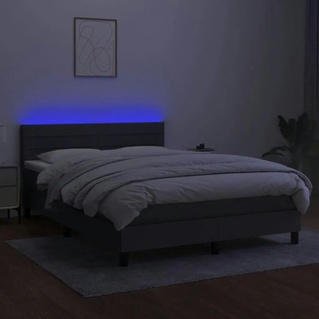 Box Spring Bed with Mattress&LED Dark Grey 153x203 cm Queen Size Fabric 3283279