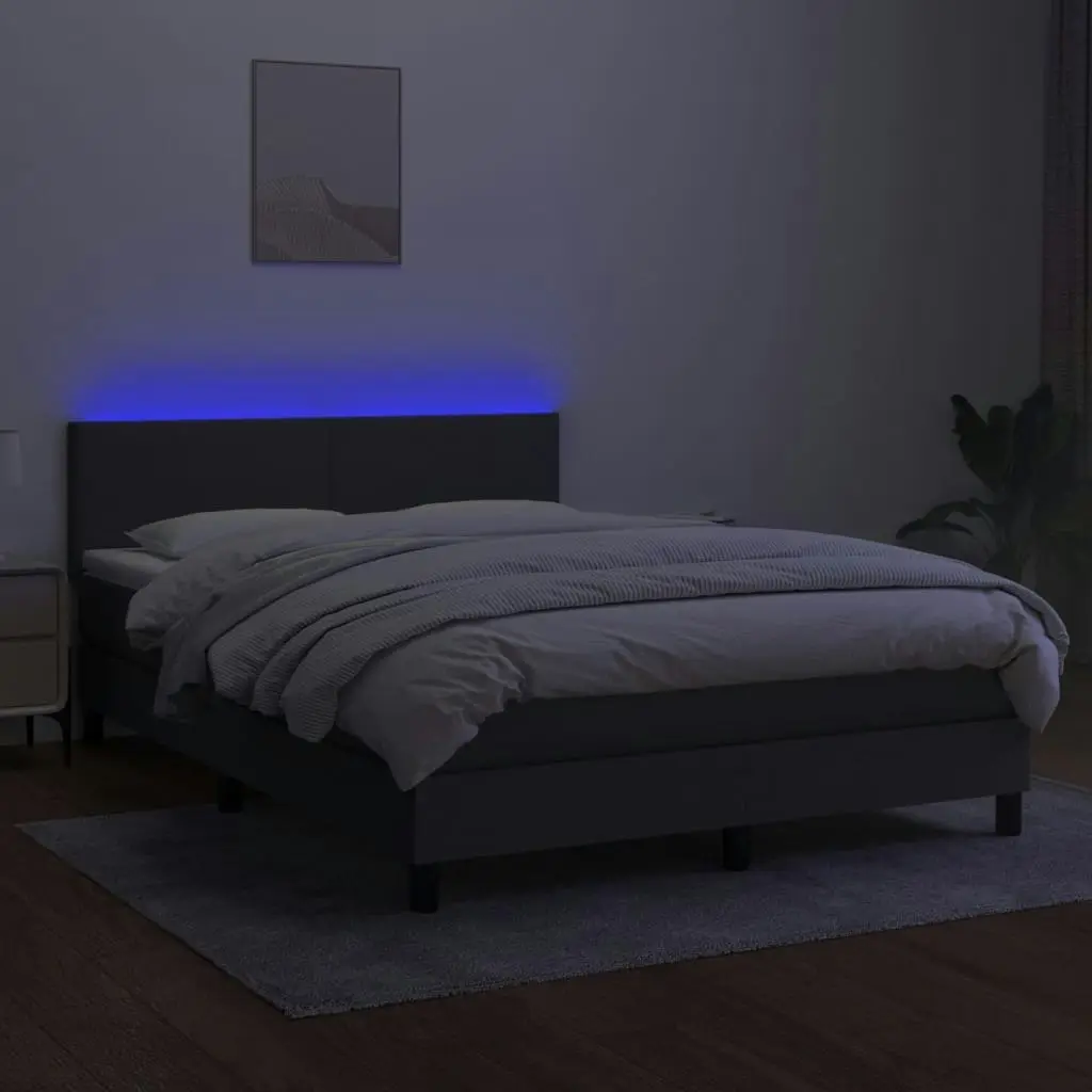 Box Spring Bed with Mattress&LED Dark Grey 137x187 cm Double Size Fabric 3283259