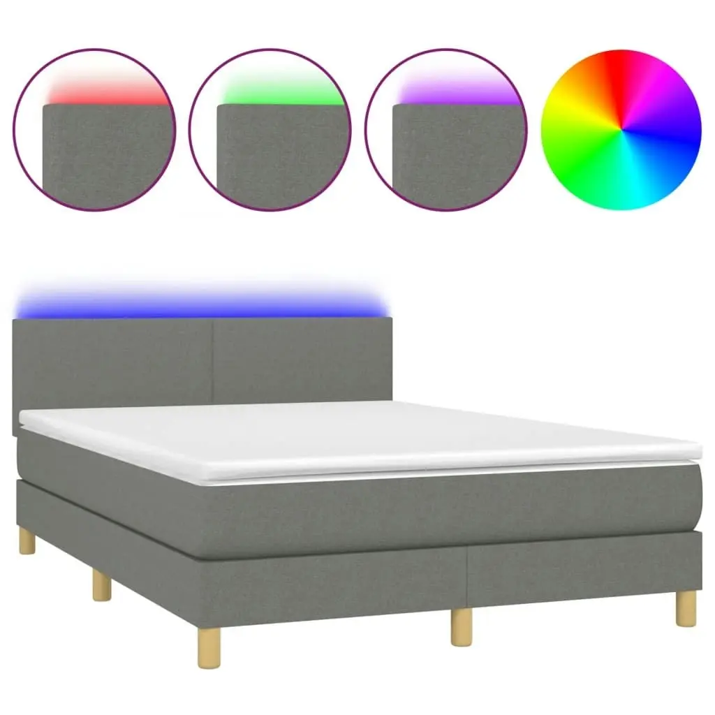 Box Spring Bed with Mattress&LED Dark Grey 137x187 cm Double Size Fabric 3283259