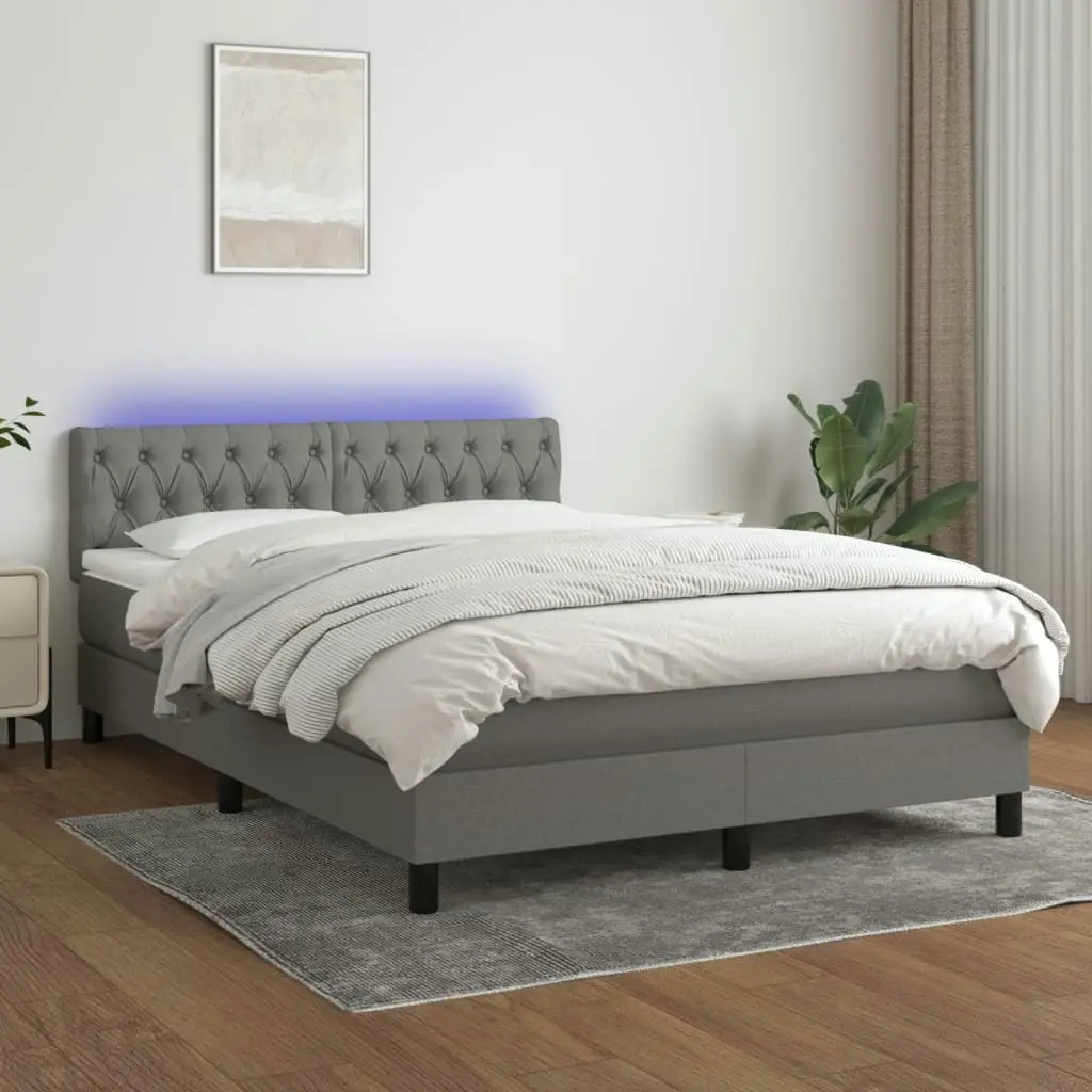 Box Spring Bed with Mattress&LED Dark Grey 153x203 cm Queen Size Fabric 3283283