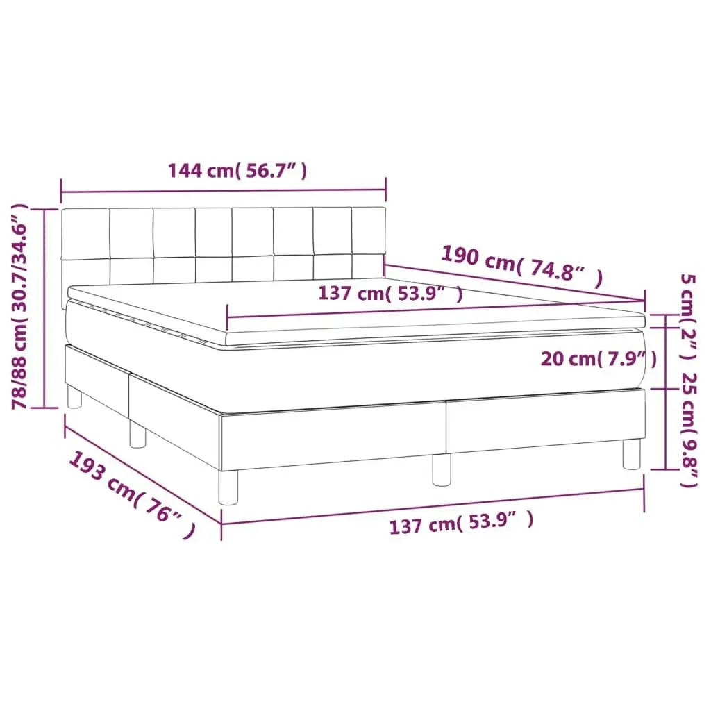 Box Spring Bed with Mattress&LED Dark Grey 137x187 cm Double Size Fabric 3283263