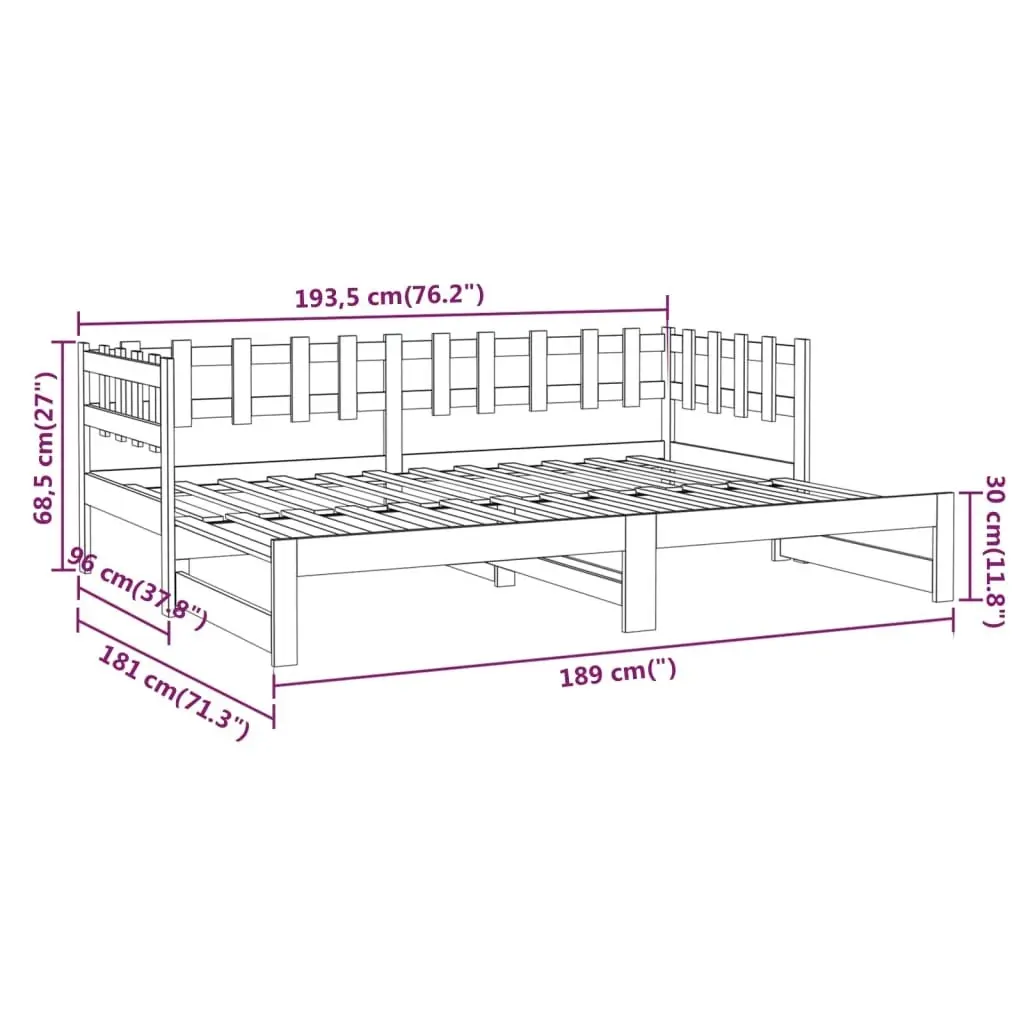 Pull-out Day Bed White 2x(92x187) cm Single Size Solid Wood Pine 820777