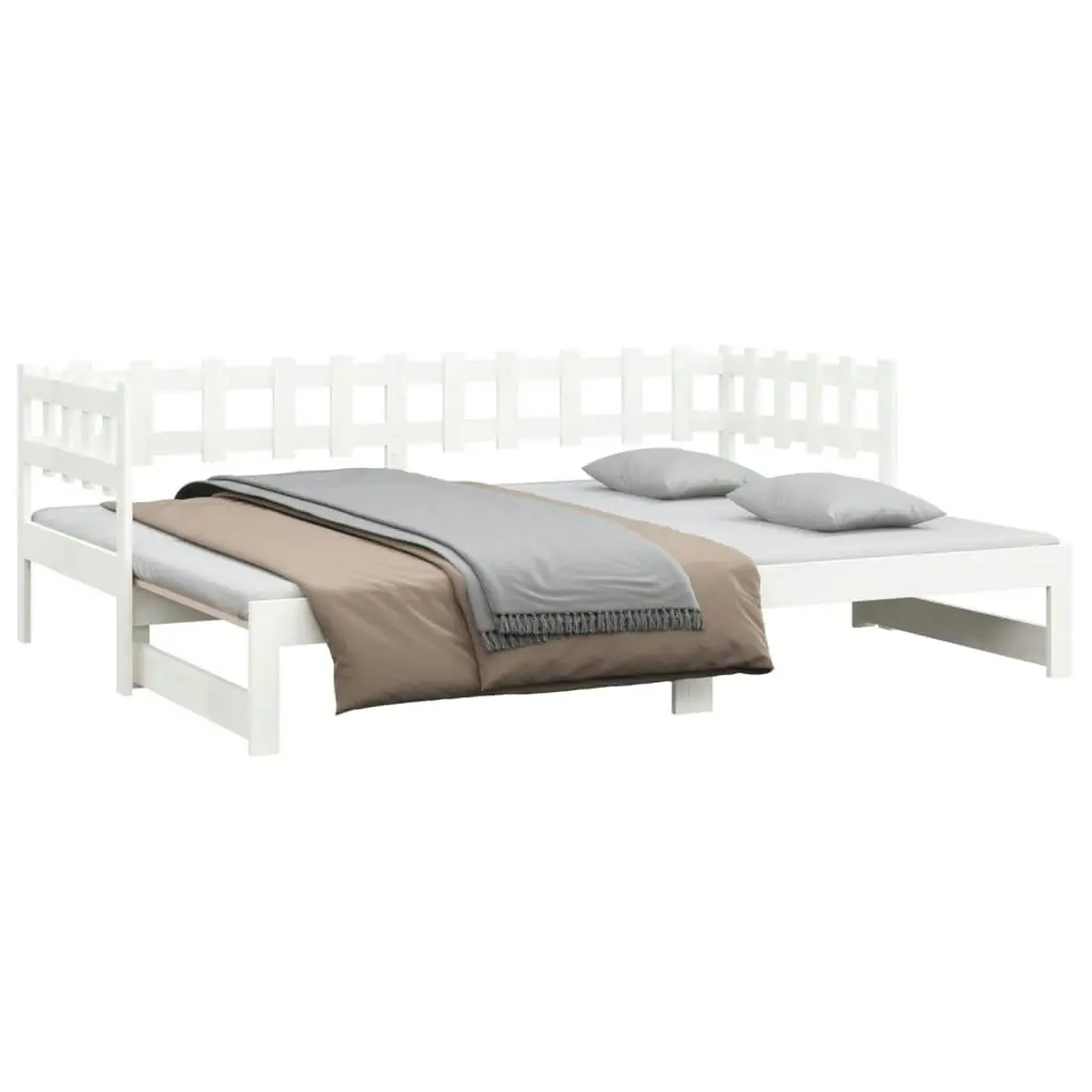 Pull-out Day Bed White 2x(92x187) cm Single Size Solid Wood Pine 820777