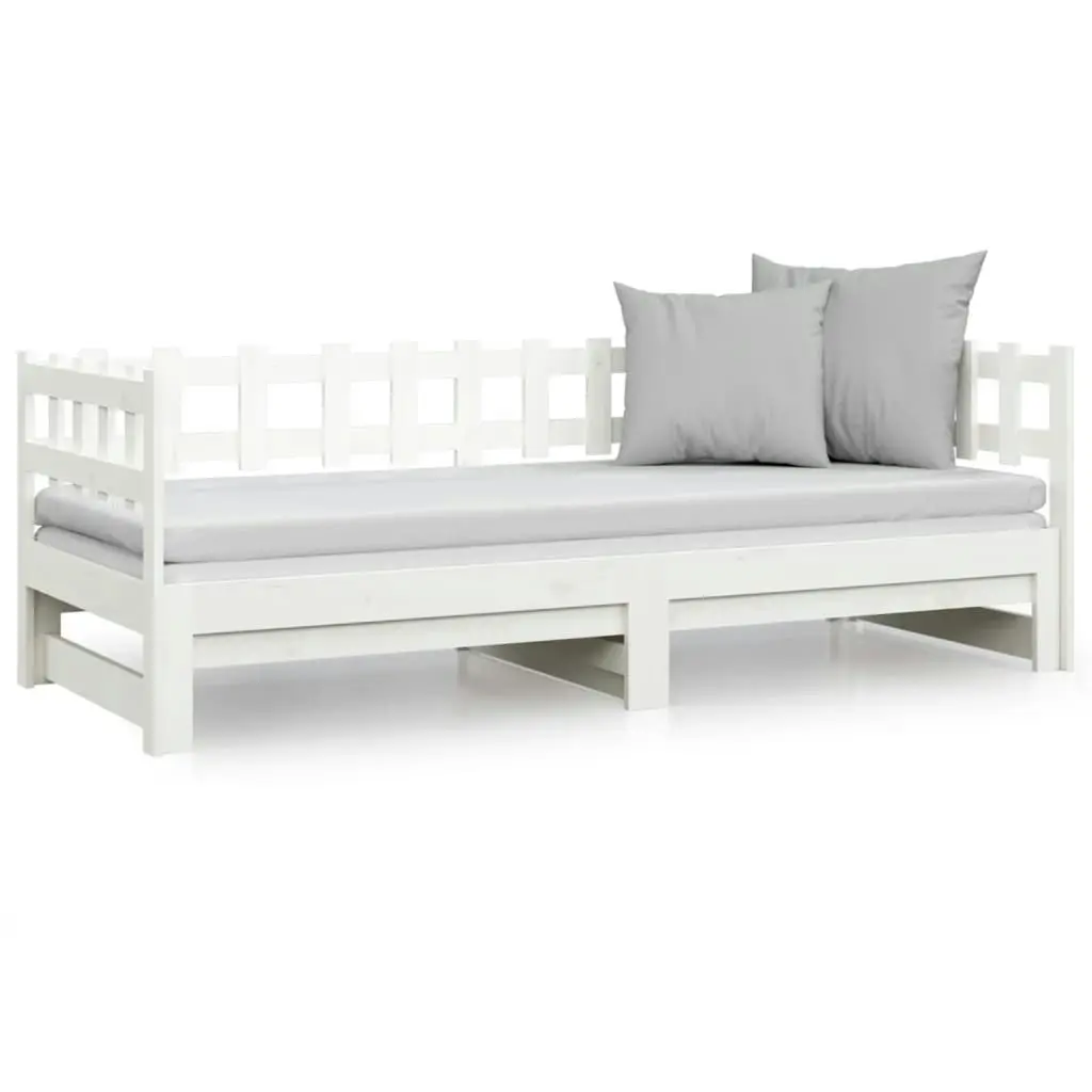 Pull-out Day Bed White 2x(92x187) cm Single Size Solid Wood Pine 820777