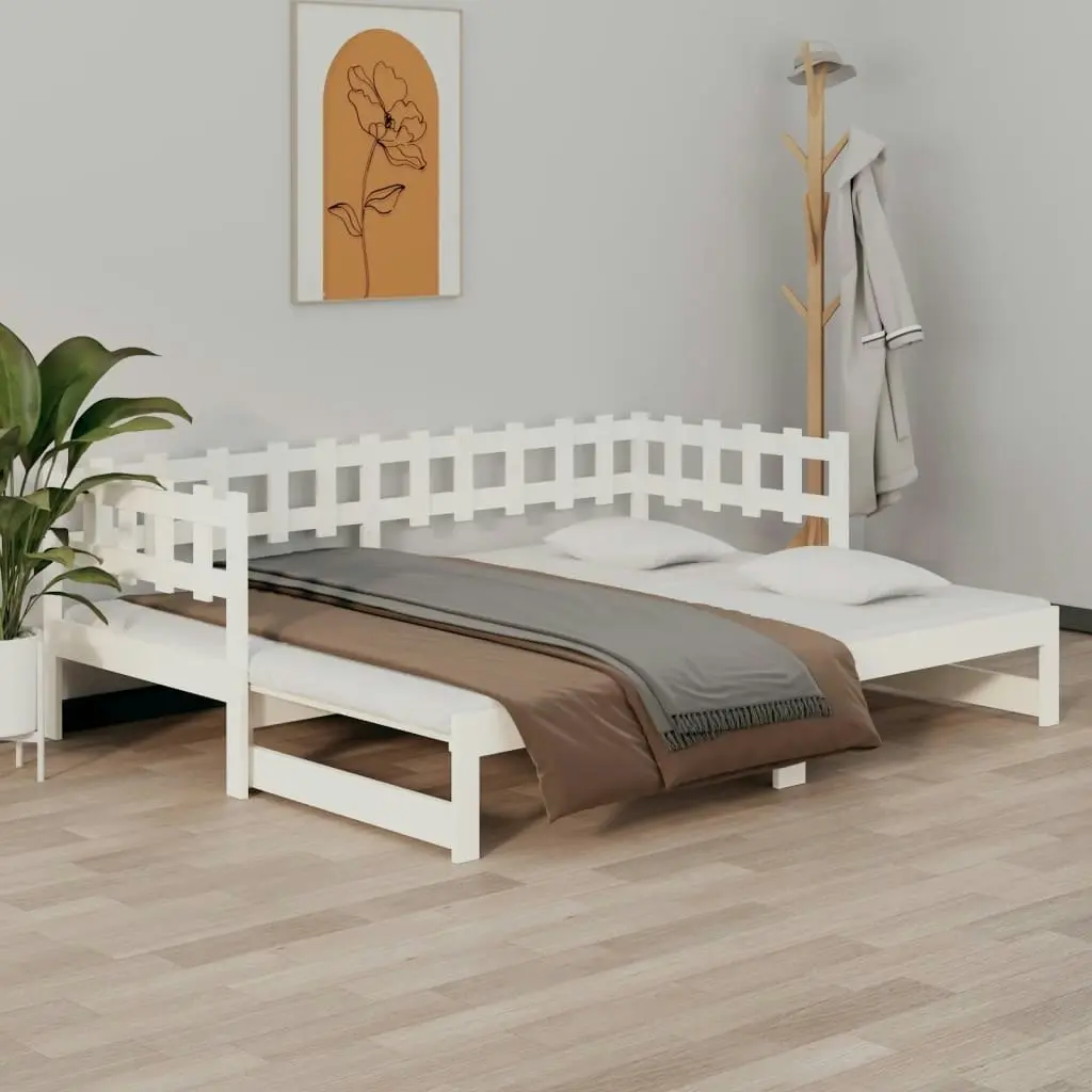 Pull-out Day Bed White 2x(92x187) cm Single Size Solid Wood Pine 820777