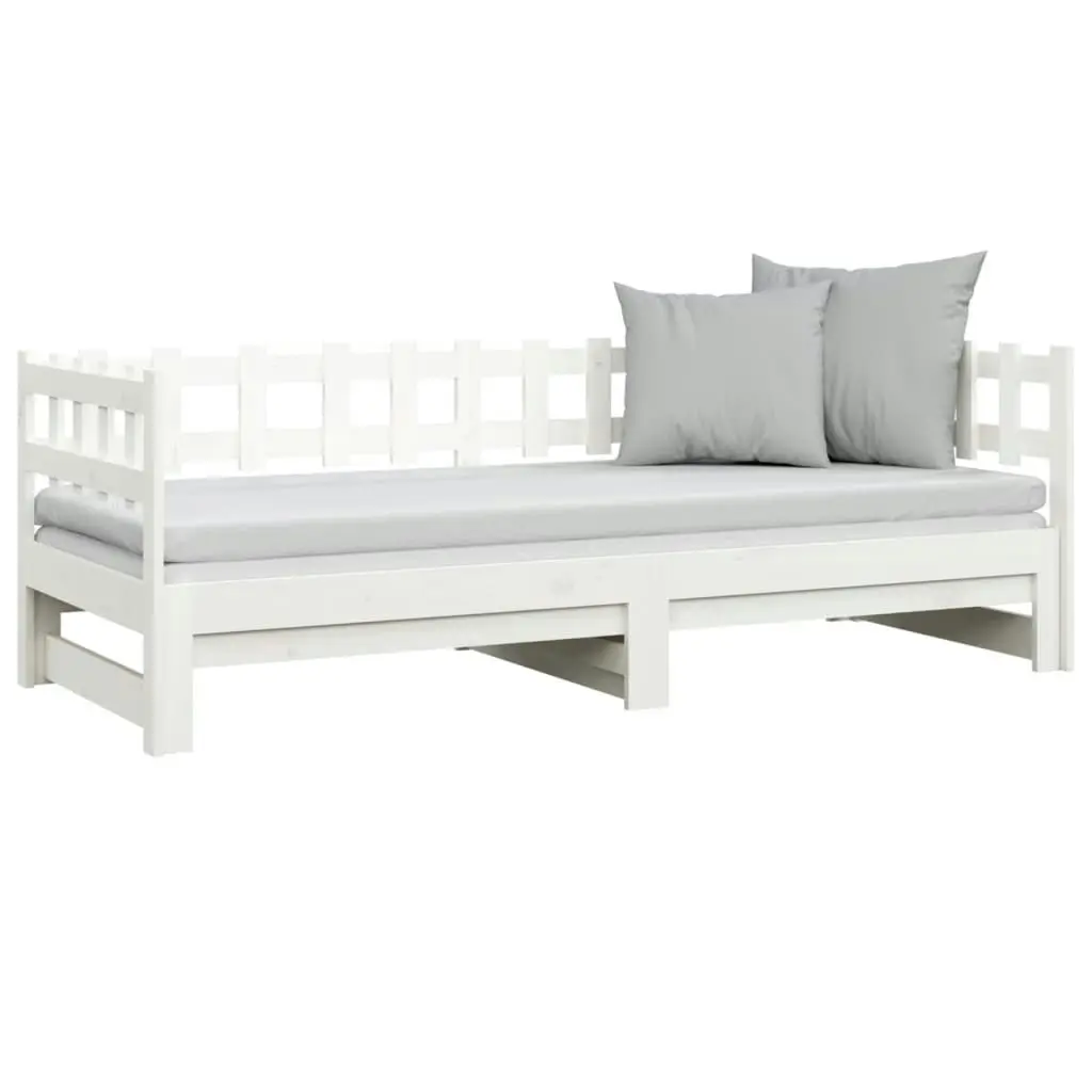 Pull-out Day Bed White 2x(92x187) cm Single Size Solid Wood Pine 820777