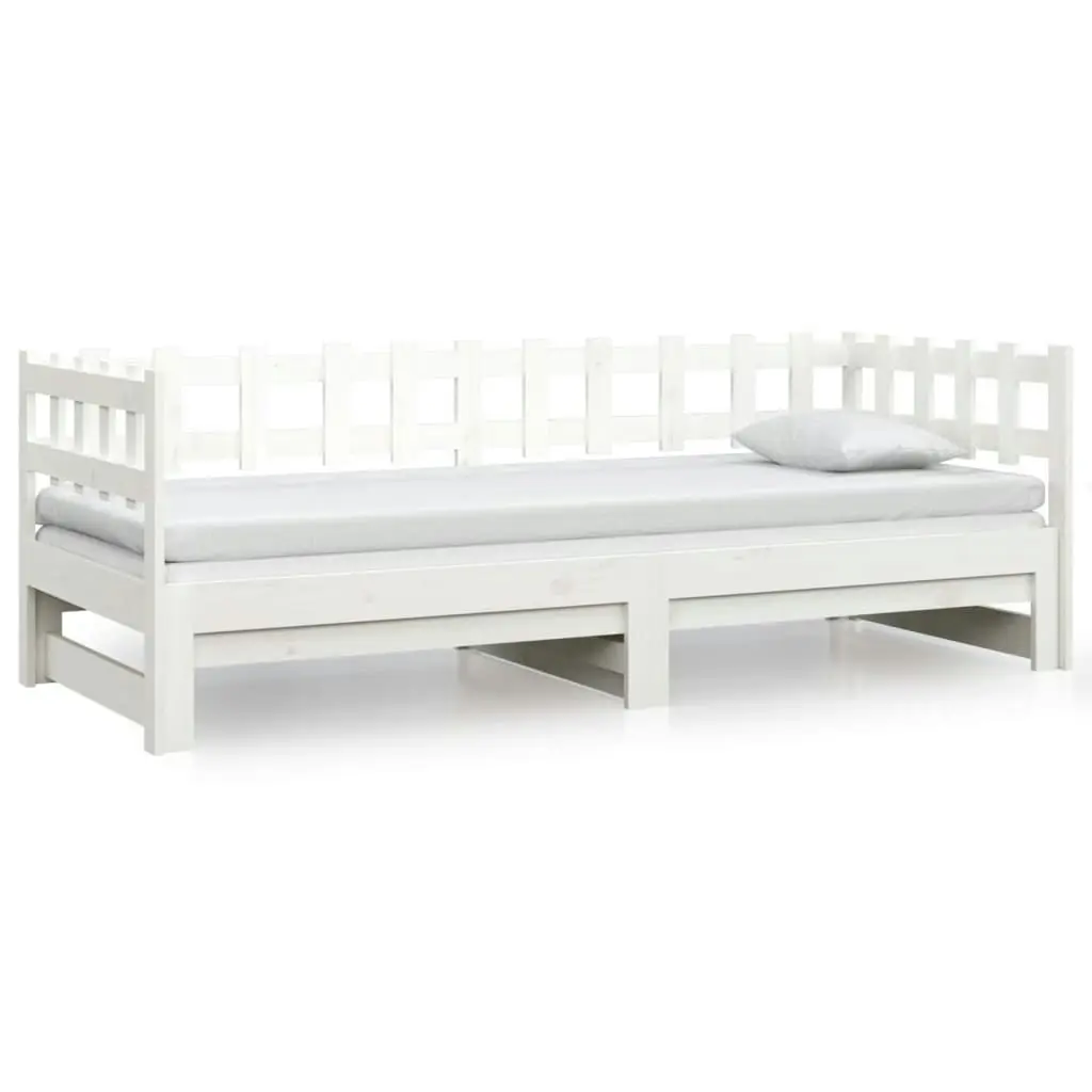 Pull-out Day Bed White 2x(92x187) cm Single Size Solid Wood Pine 820777