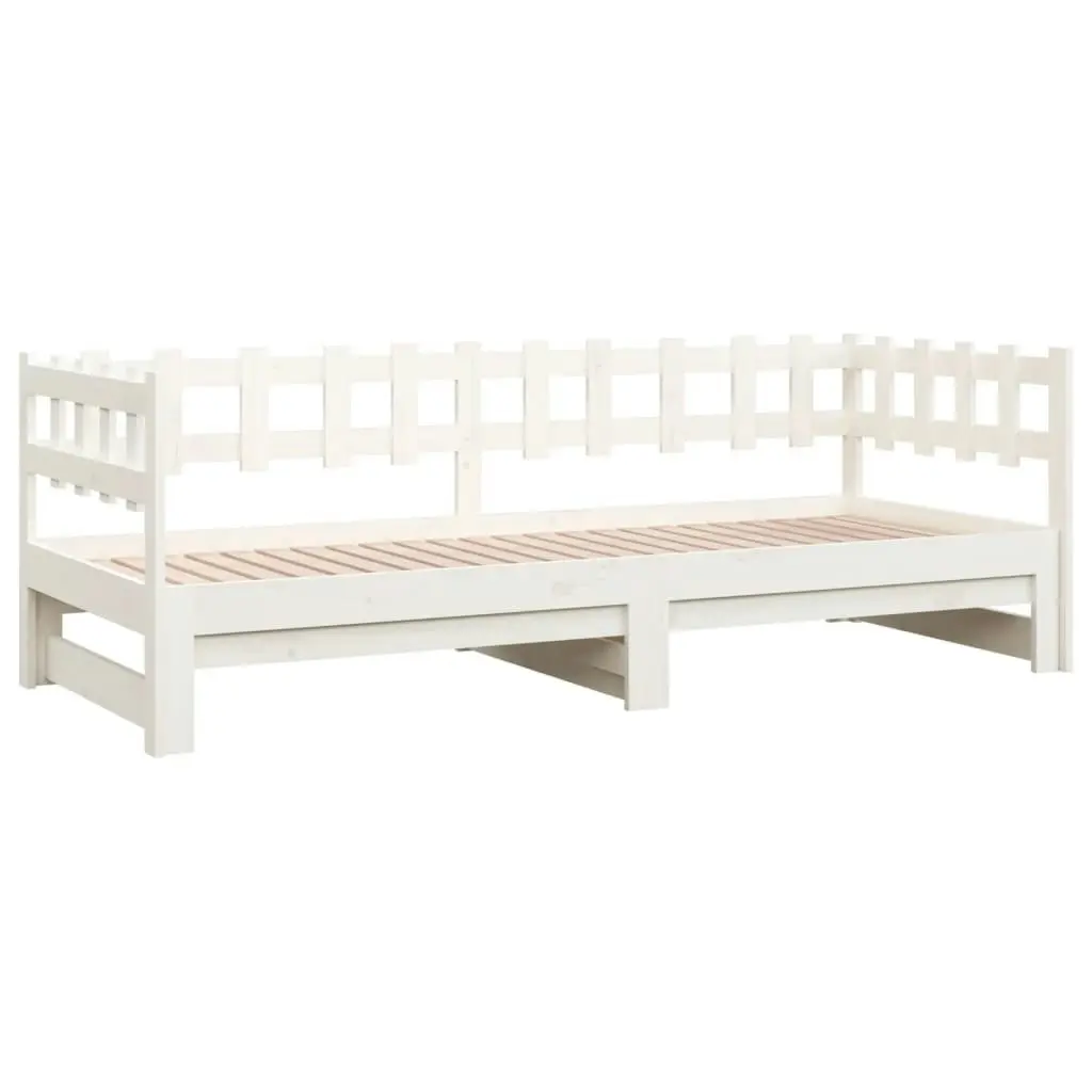 Pull-out Day Bed White 2x(92x187) cm Single Size Solid Wood Pine 820777