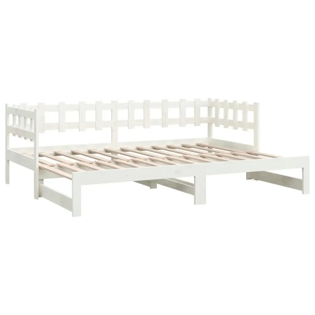 Pull-out Day Bed White 2x(92x187) cm Single Size Solid Wood Pine 820777