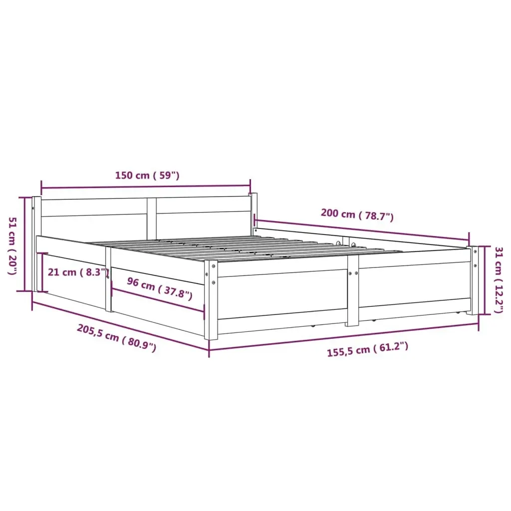 Bed Frame without Mattress with Drawers 150x200 cm 3103564