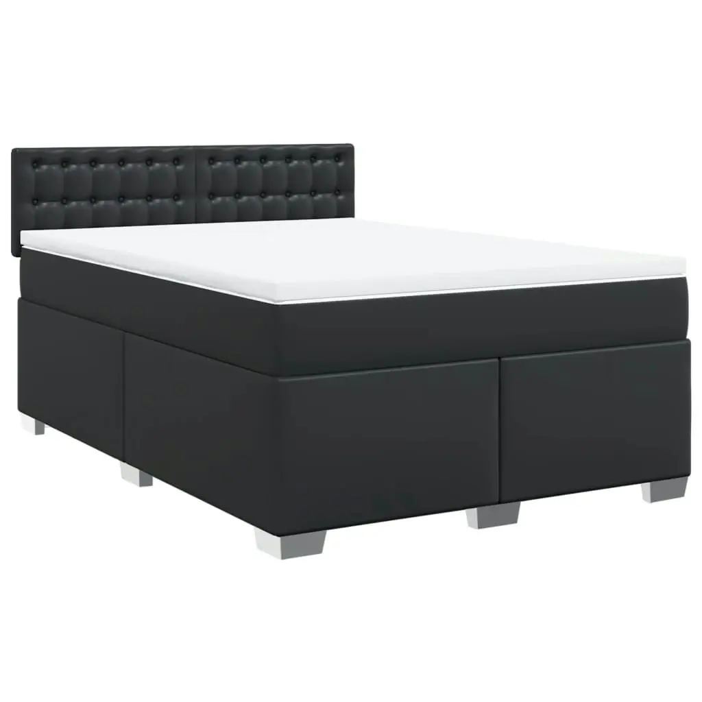 Box Spring Bed with Mattress Black Queen Faux Leather 3288455