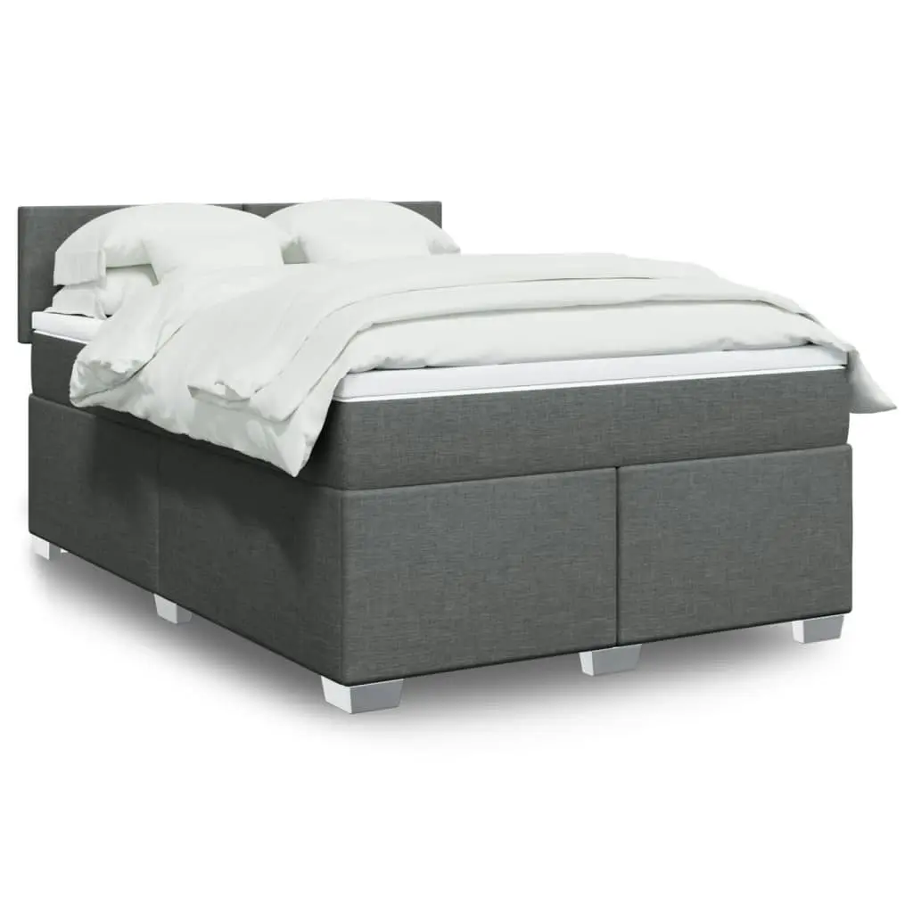 Box Spring Bed with Mattress Dark Grey Double Fabric 3288380