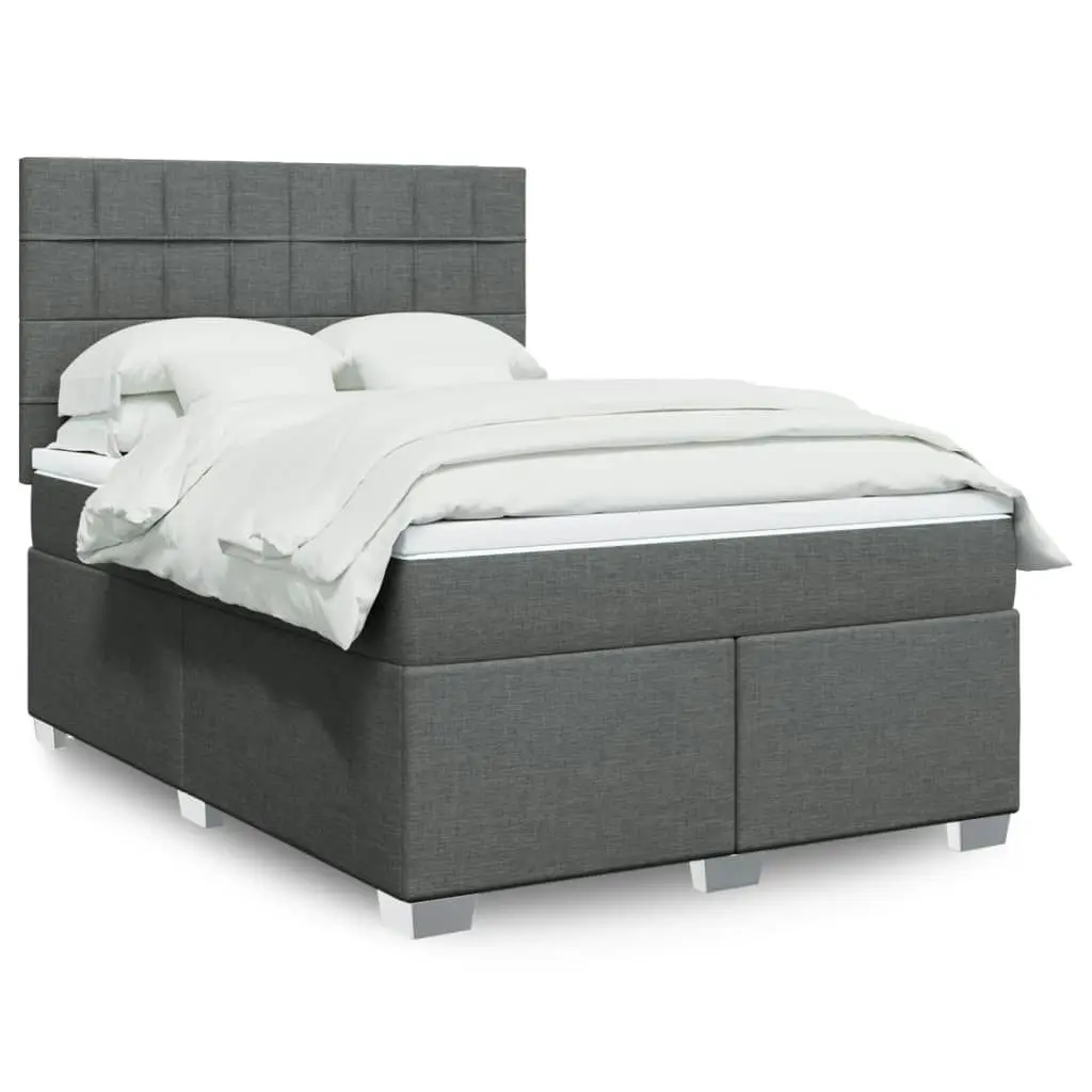 Box Spring Bed with Mattress Dark Grey Double Fabric 3290682