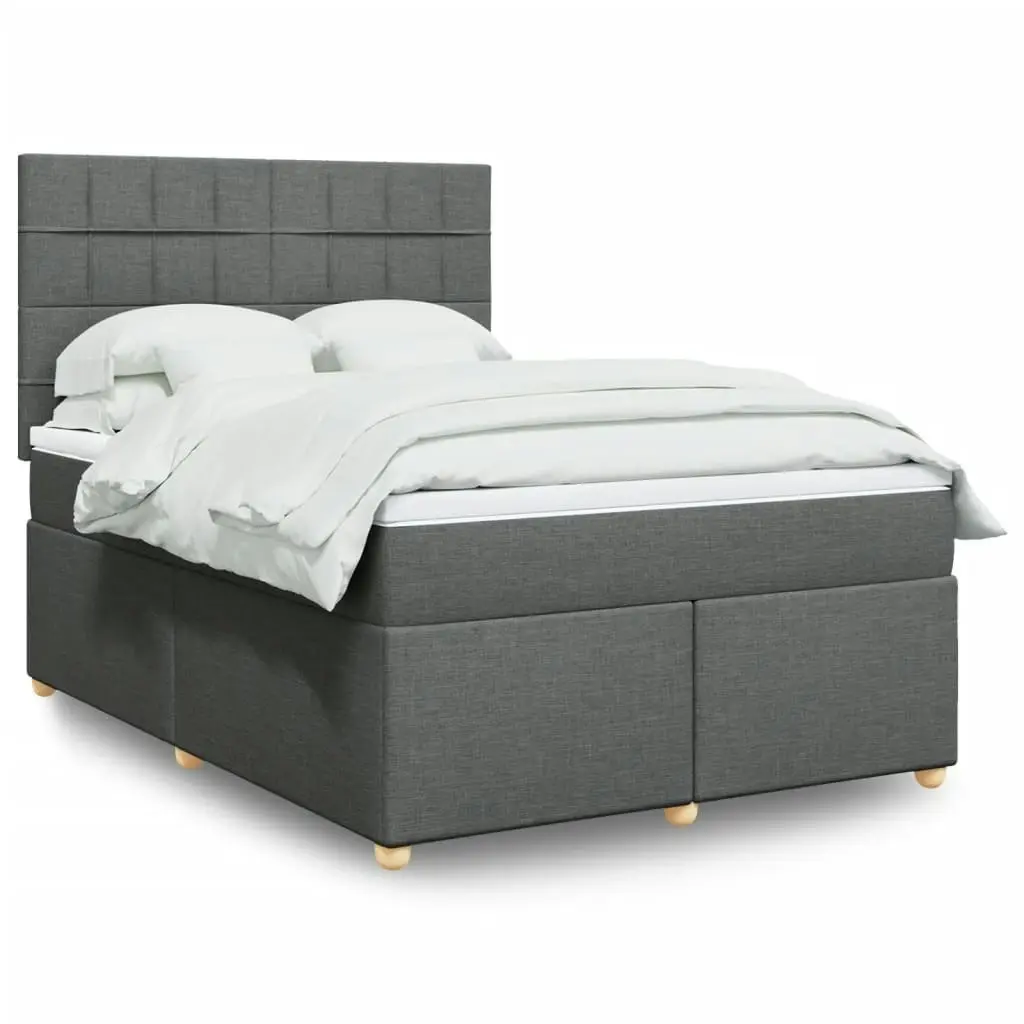 Box Spring Bed with Mattress Dark Grey Double Fabric 3291474