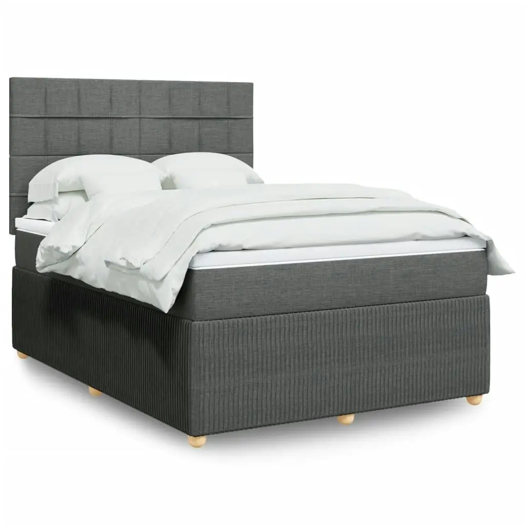 Box Spring Bed with Mattress Dark Grey Double Fabric 3292562