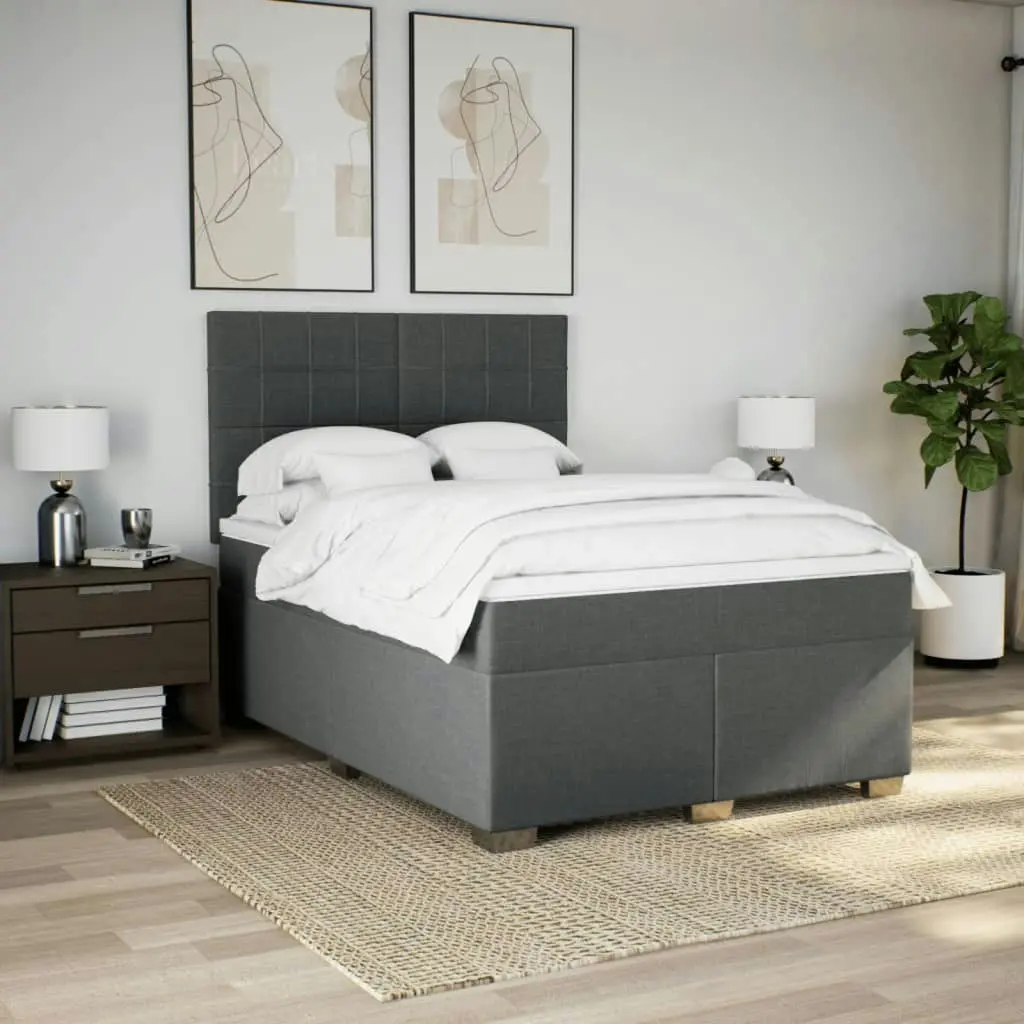 Box Spring Bed with Mattress Dark Grey Double Fabric 3292982