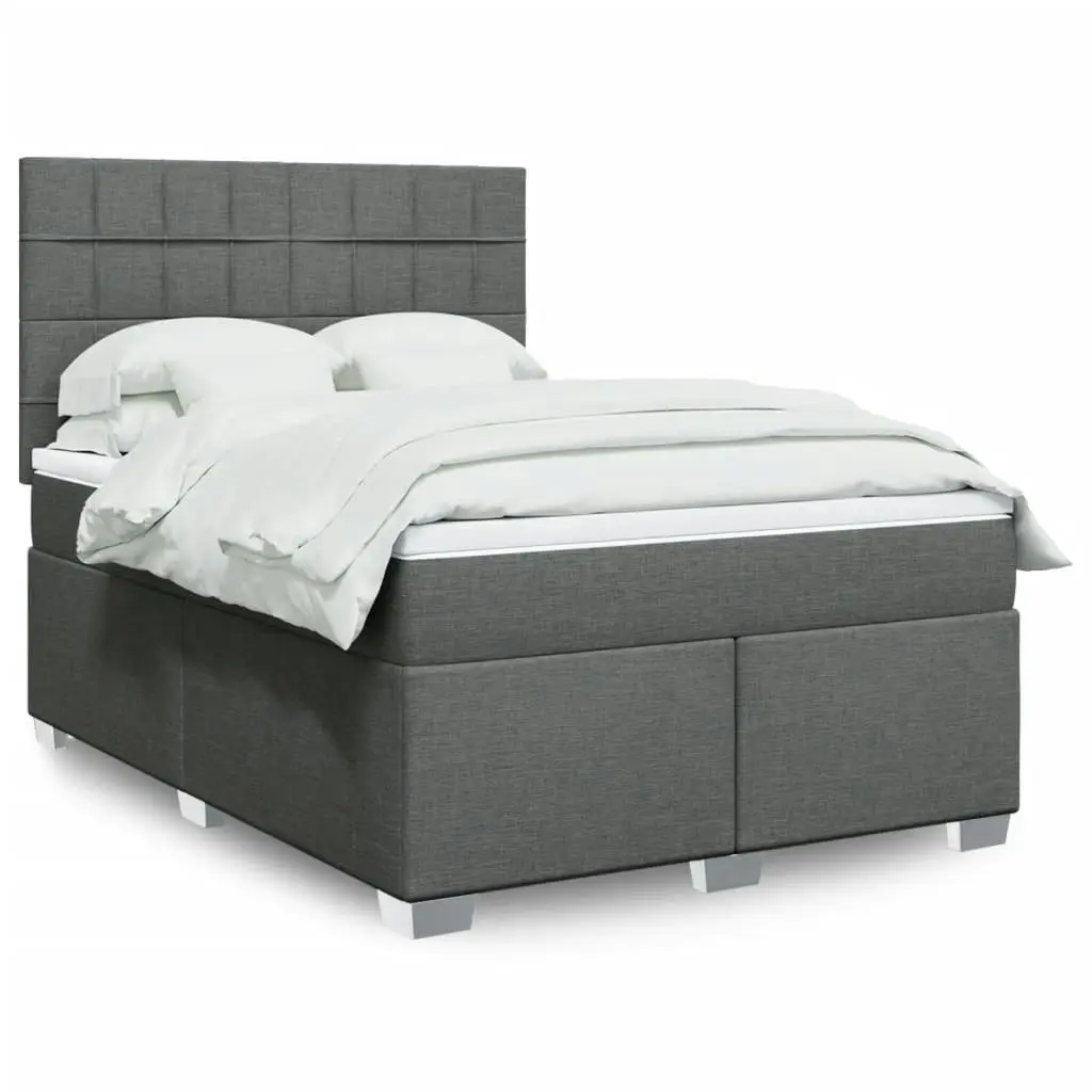 Box Spring Bed with Mattress Dark Grey Double Fabric 3292982