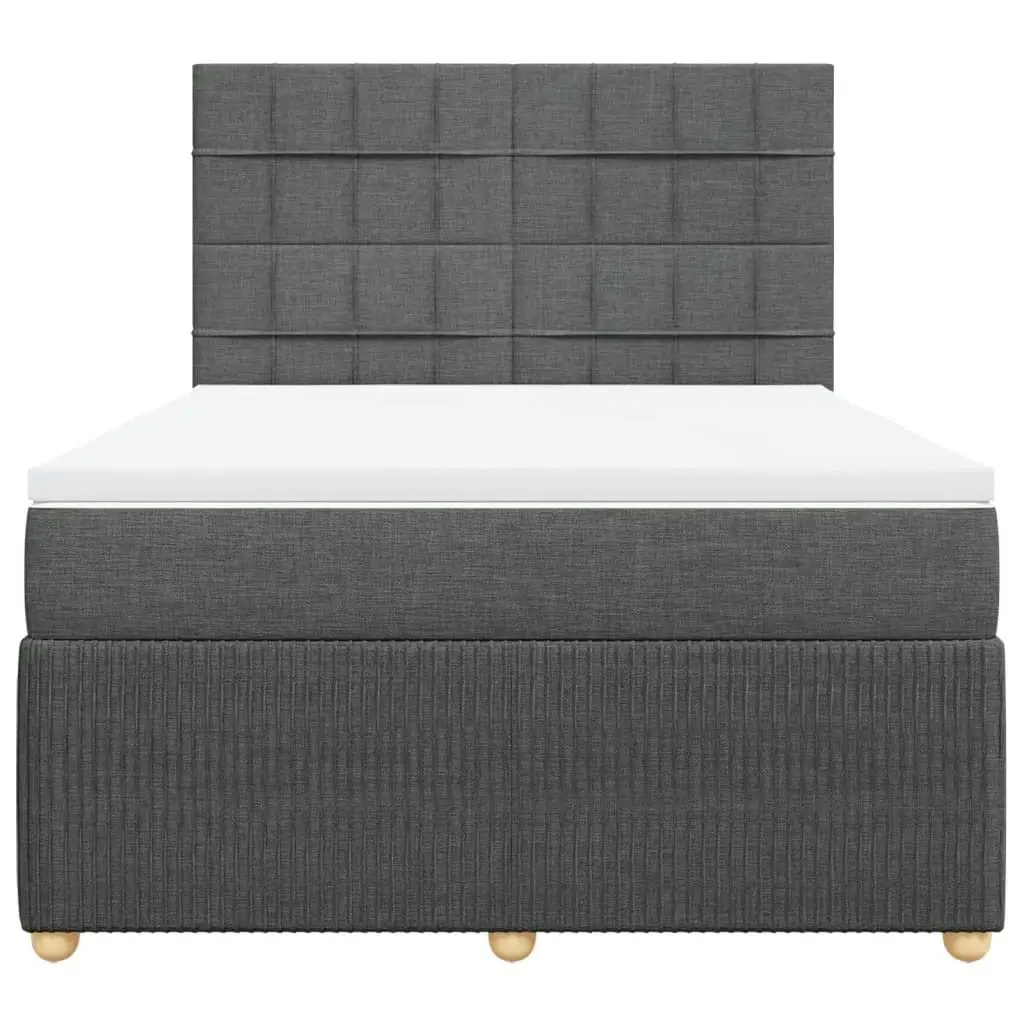 Box Spring Bed with Mattress Dark Grey Double Fabric 3294862