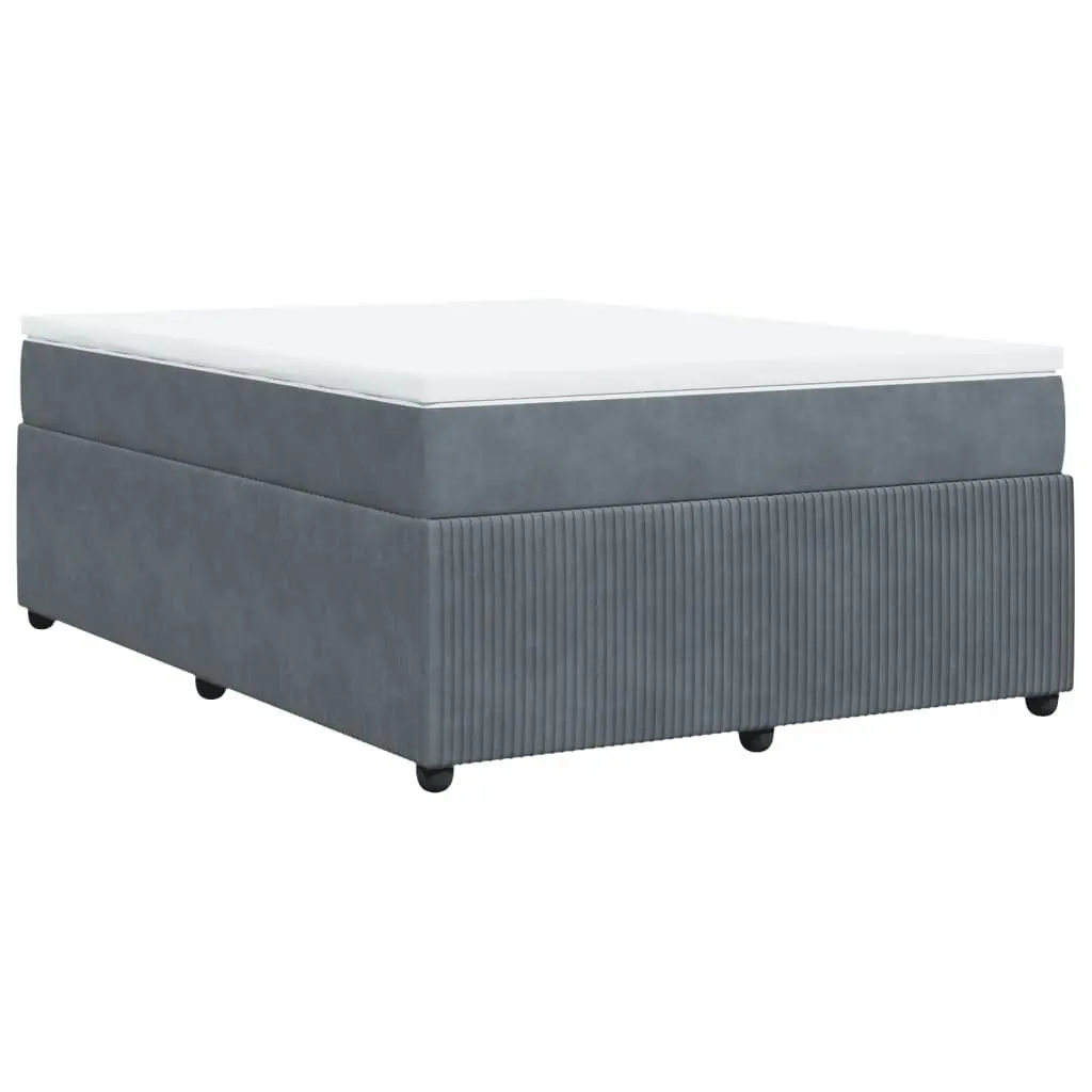 Box Spring Bed with Mattress Dark Grey Double Velvet 3285702