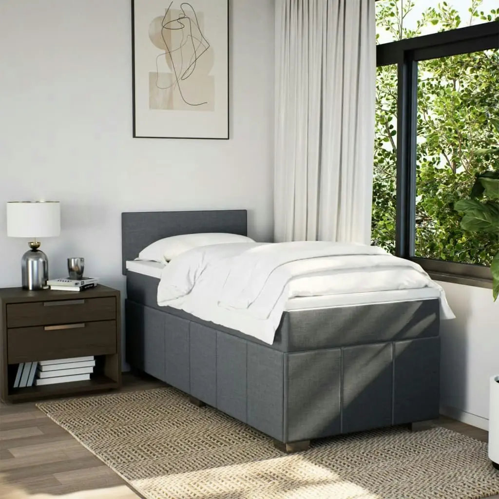 Box Spring Bed with Mattress Dark Grey King Single Fabric 3289552