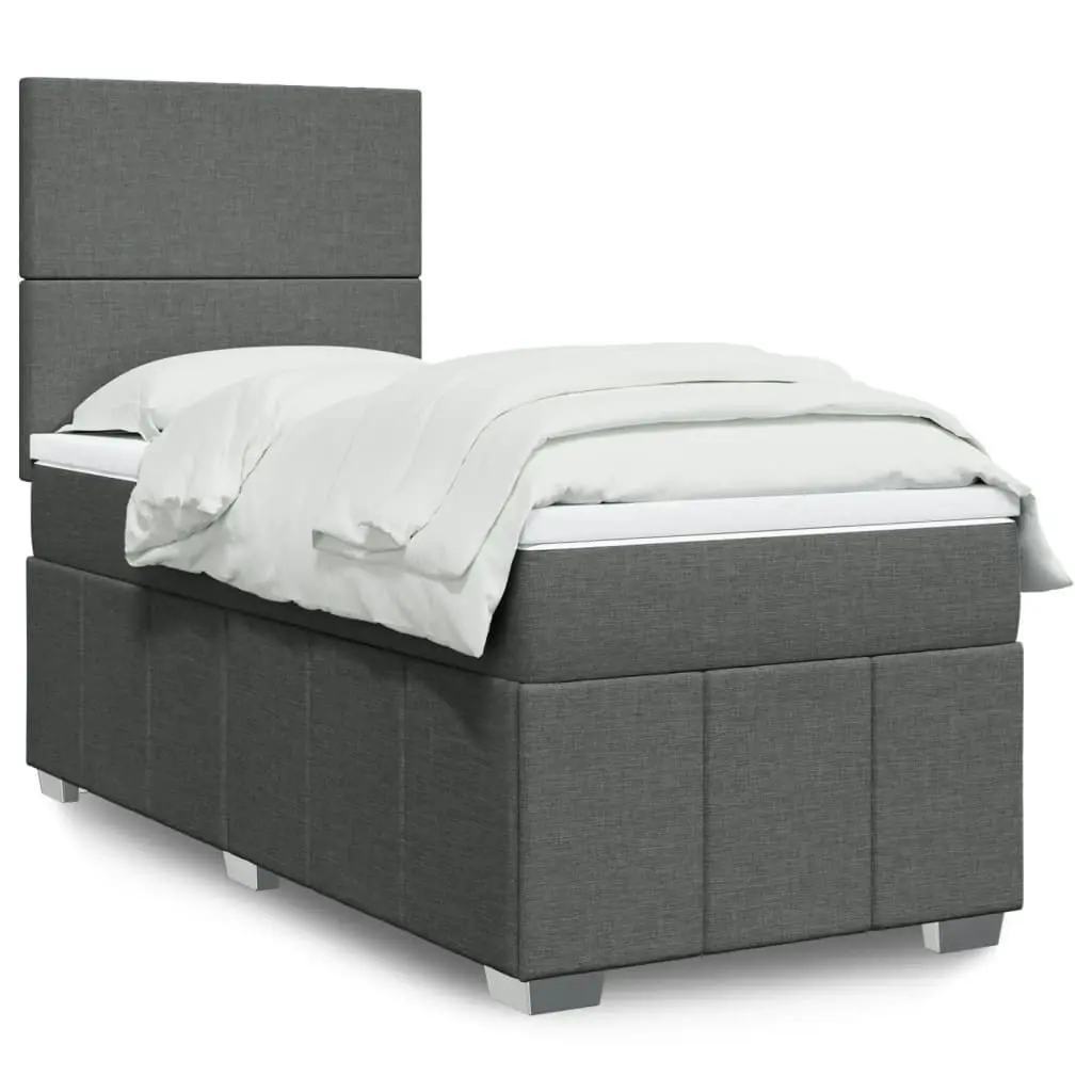 Box Spring Bed with Mattress Dark Grey King Single Fabric 3291852