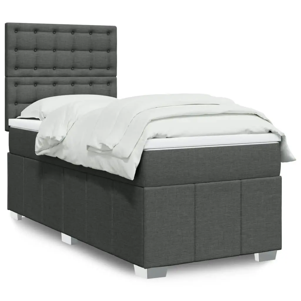 Box Spring Bed with Mattress Dark Grey King Single Fabric 3291858