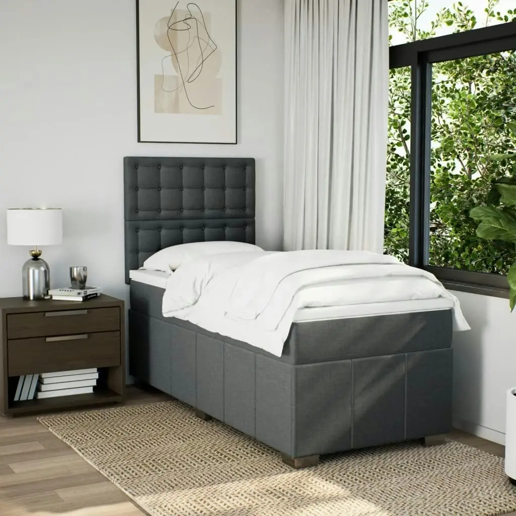 Box Spring Bed with Mattress Dark Grey King Single Fabric 3291858