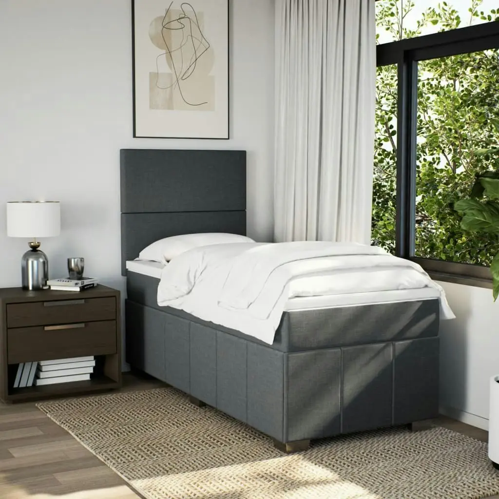 Box Spring Bed with Mattress Dark Grey King Single Fabric 3294152