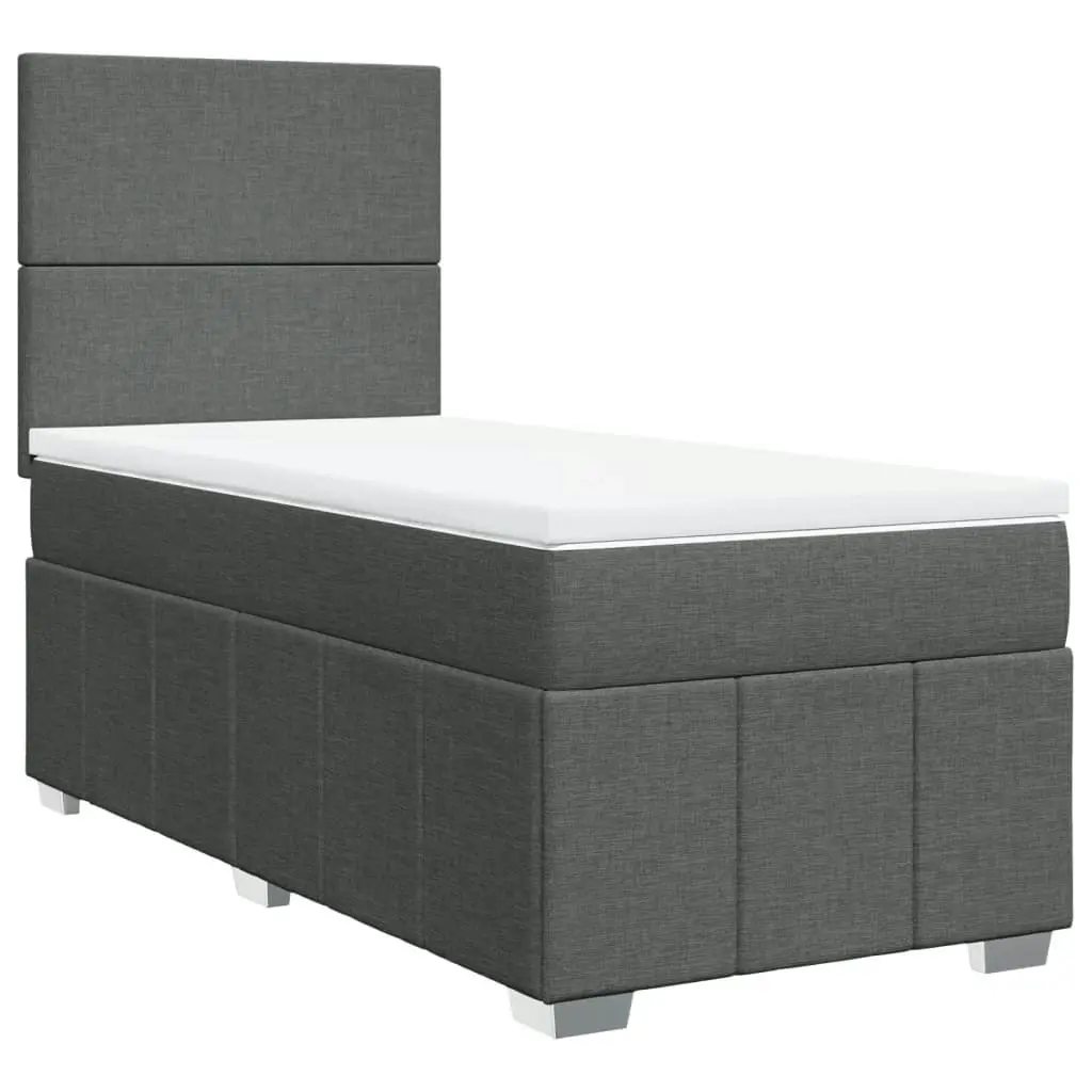 Box Spring Bed with Mattress Dark Grey King Single Fabric 3294152