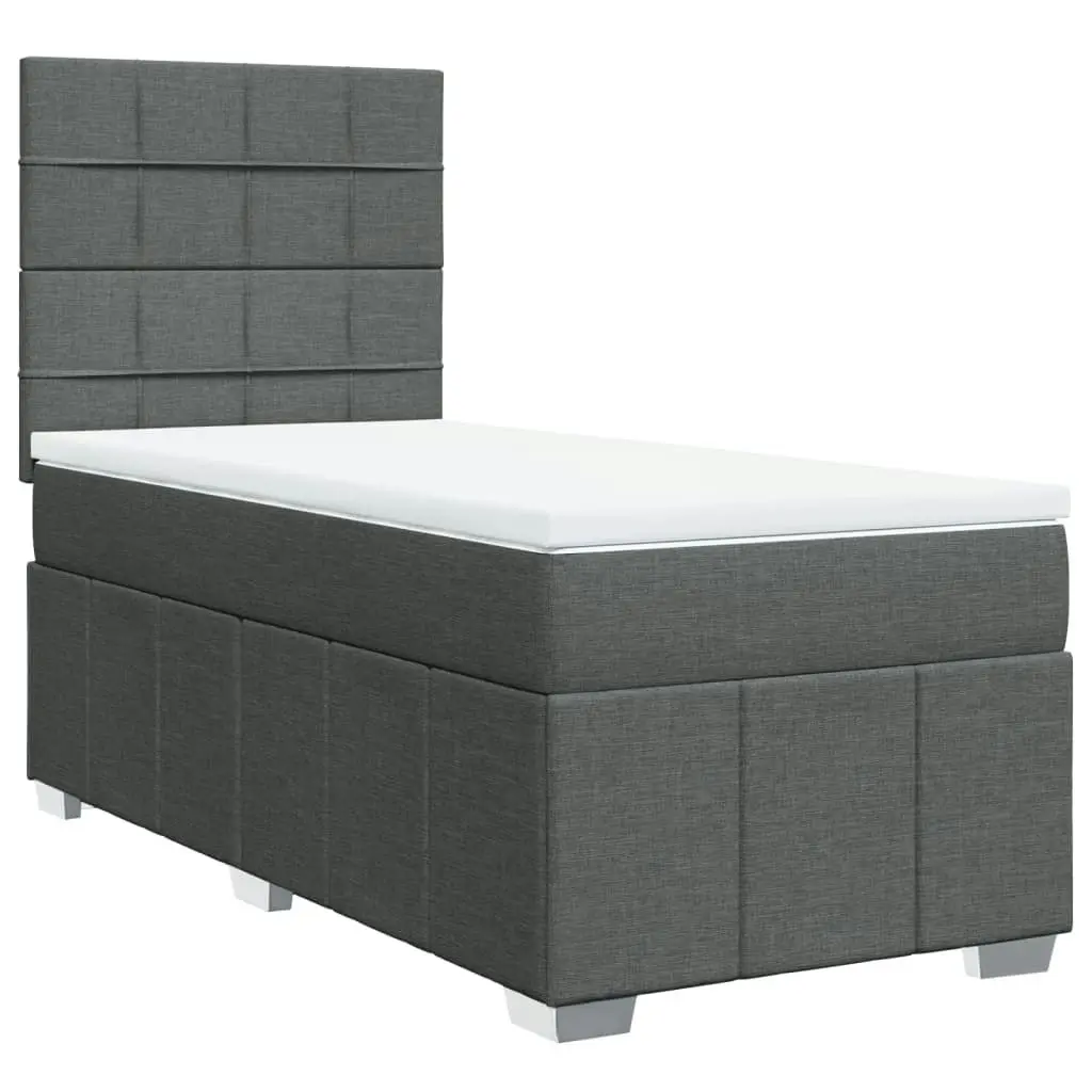 Box Spring Bed with Mattress Dark Grey King Single Fabric 3294154