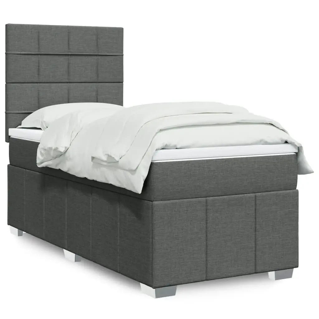 Box Spring Bed with Mattress Dark Grey King Single Fabric 3294154