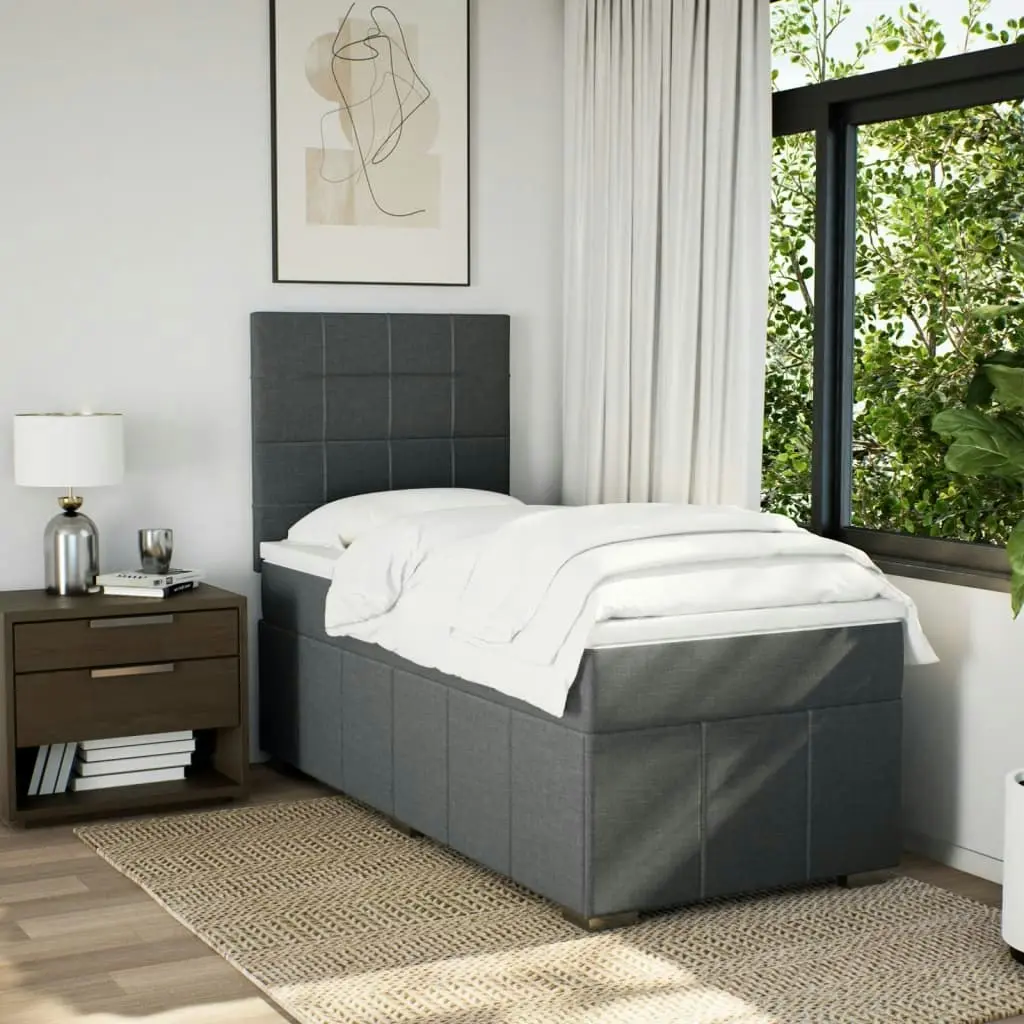 Box Spring Bed with Mattress Dark Grey King Single Fabric 3294154