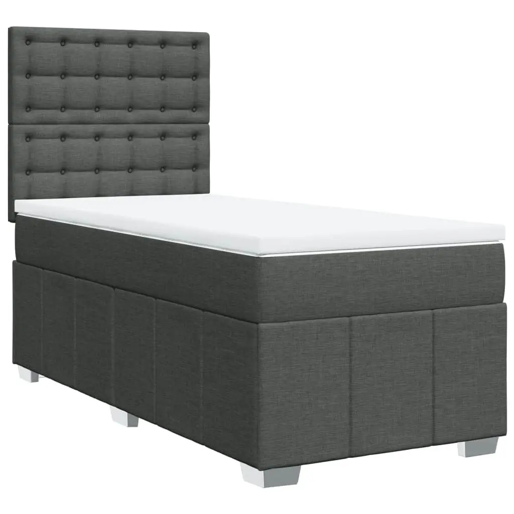 Box Spring Bed with Mattress Dark Grey King Single Fabric 3294158