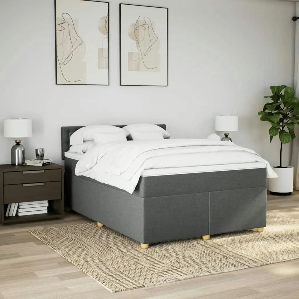 Box Spring Bed with Mattress Dark Grey Queen Fabric 3286886