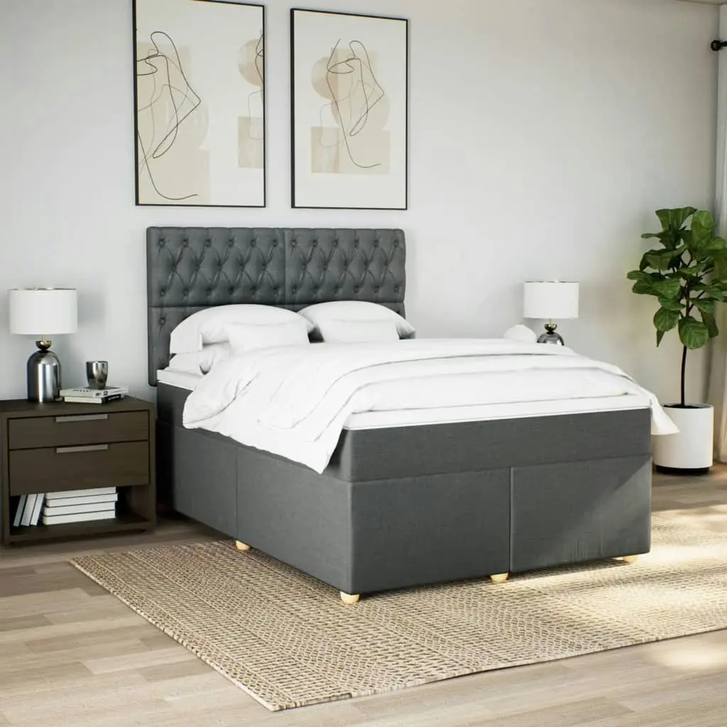 Box Spring Bed with Mattress Dark Grey Queen Fabric 3291484