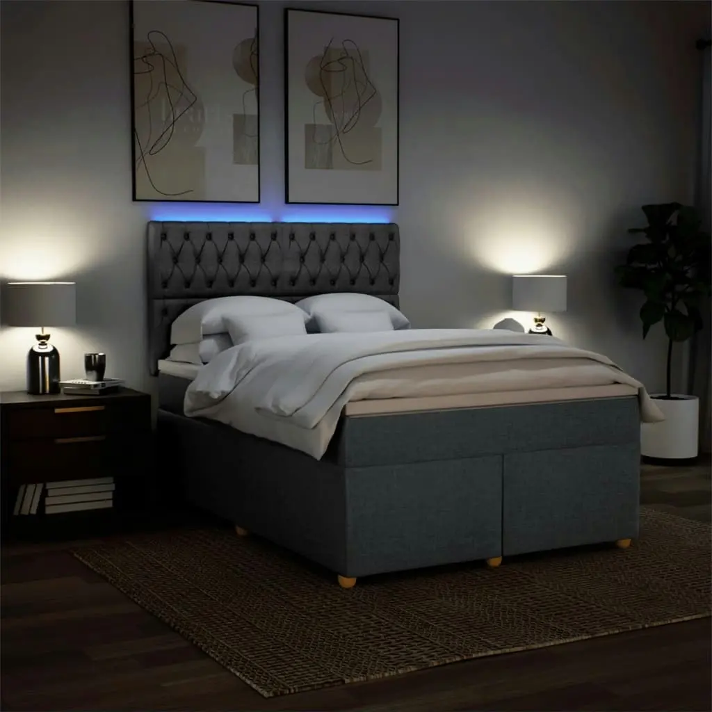 Box Spring Bed with Mattress Dark Grey Queen Fabric 3293784