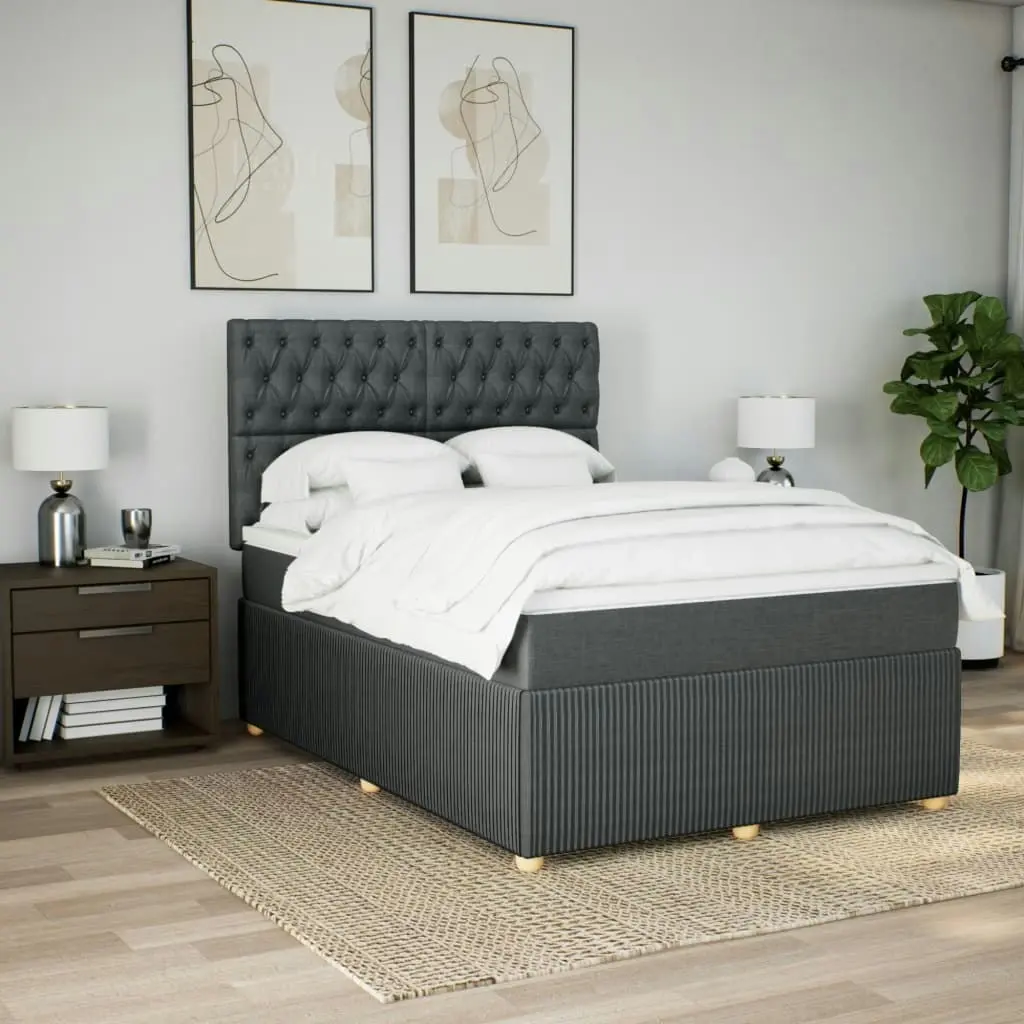 Box Spring Bed with Mattress Dark Grey Queen Fabric 3294872