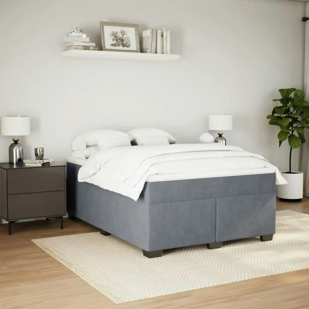 Box Spring Bed with Mattress Dark Grey Queen Velvet 3285329