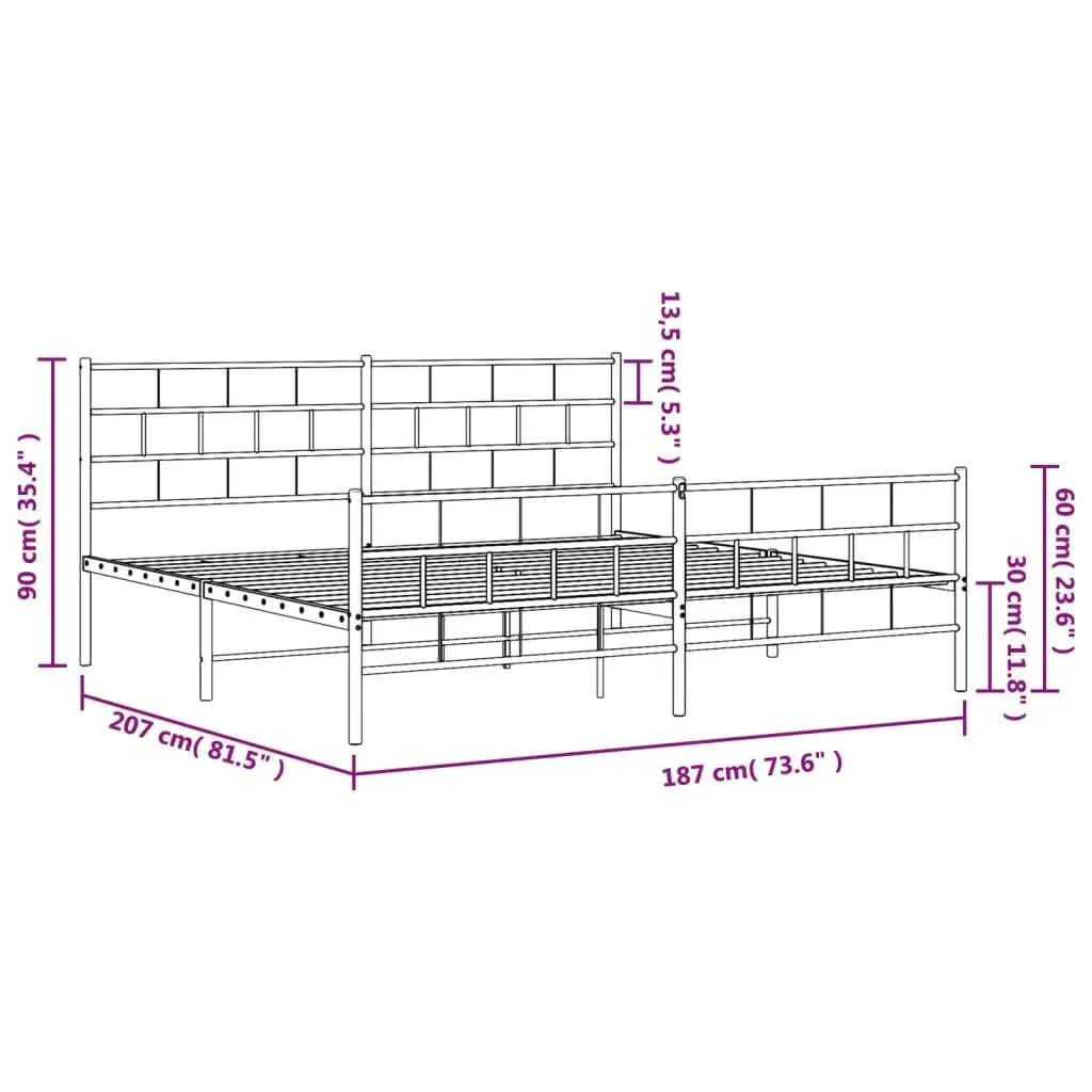 Metal Bed Frame without Mattress with Footboard Black 183x203 cm King 355681