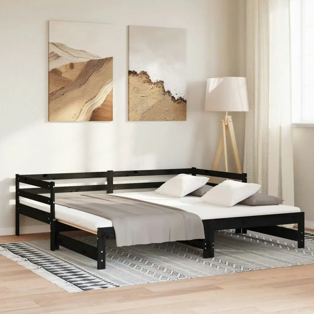 Pull-out Day Bed without Mattress Black 2x(90x190) cm 814658