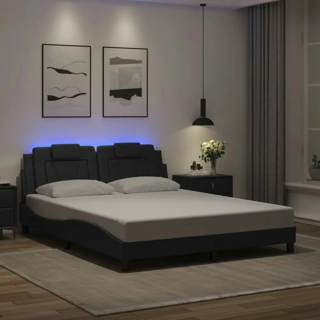 Bed Frame with LED without Mattress Black 152x203 cm Queen 3214196