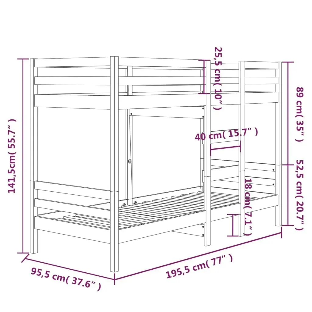 Bunk Bed 92x187 cm Single Size Solid Wood Pine 3139839