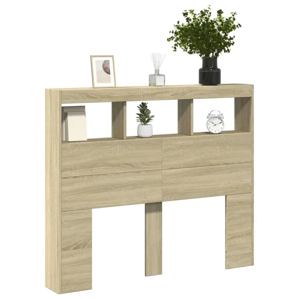 Headboard Cabinet with LED Sonoma Oak 120x17x102 cm 839191