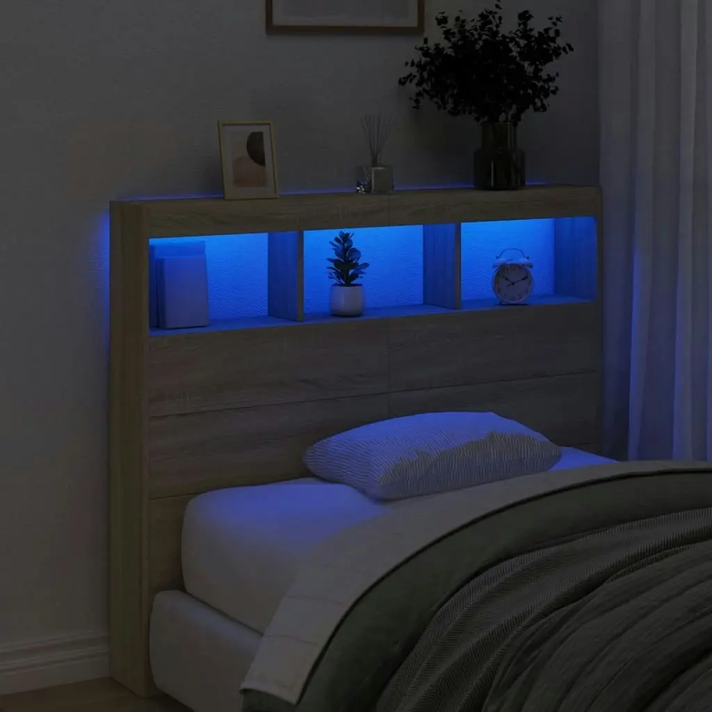 Headboard Cabinet with LED Sonoma Oak 120x17x102 cm 839191