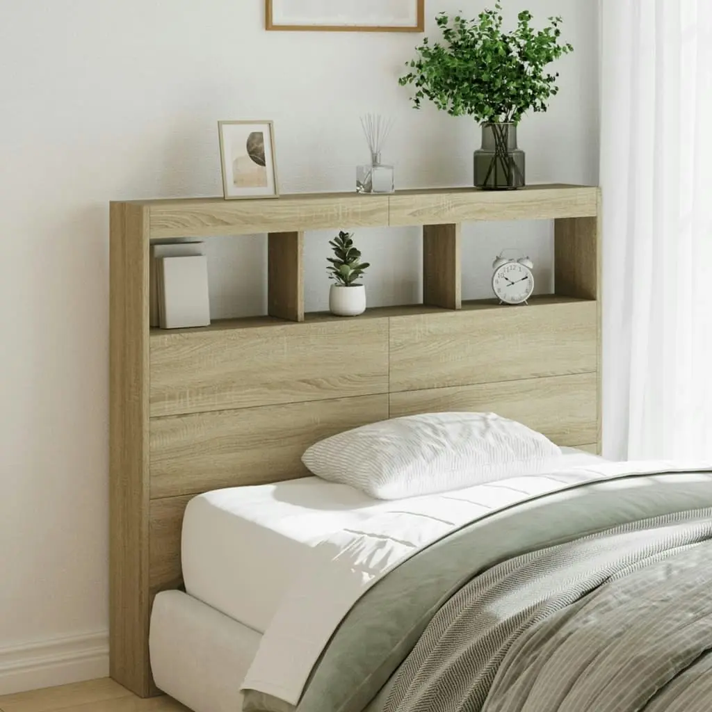 Headboard Cabinet with LED Sonoma Oak 120x17x102 cm 839191