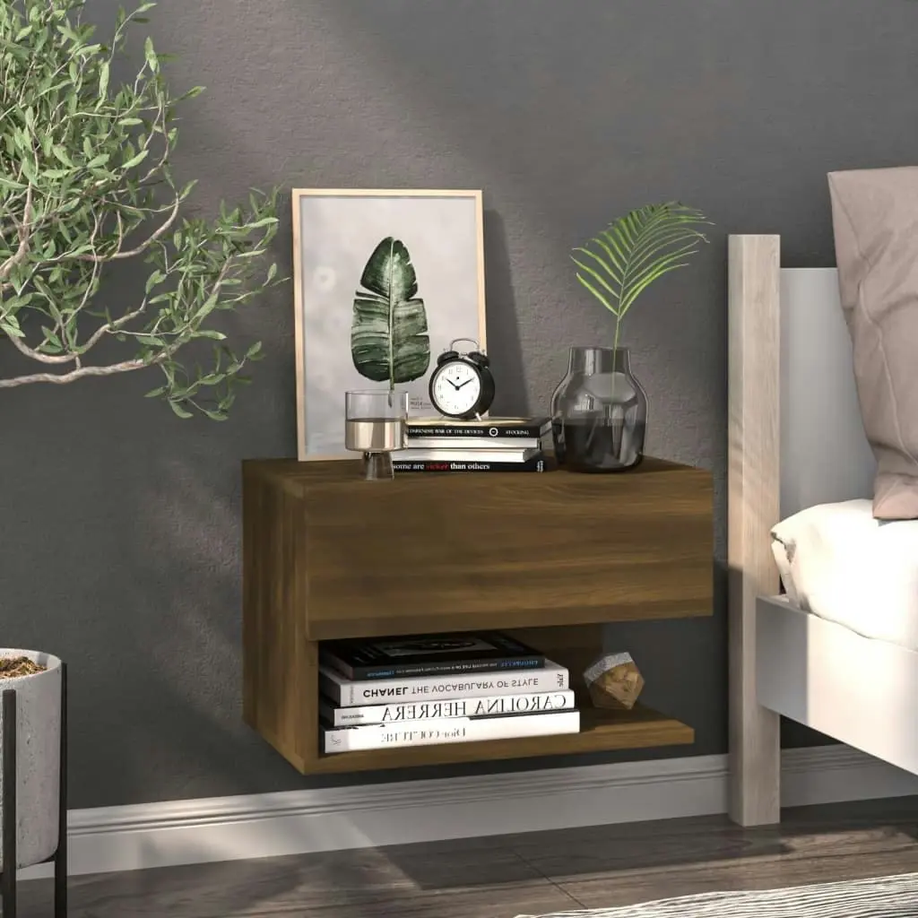 Wall-mounted Bedside Cabinet Brown Oak 816950