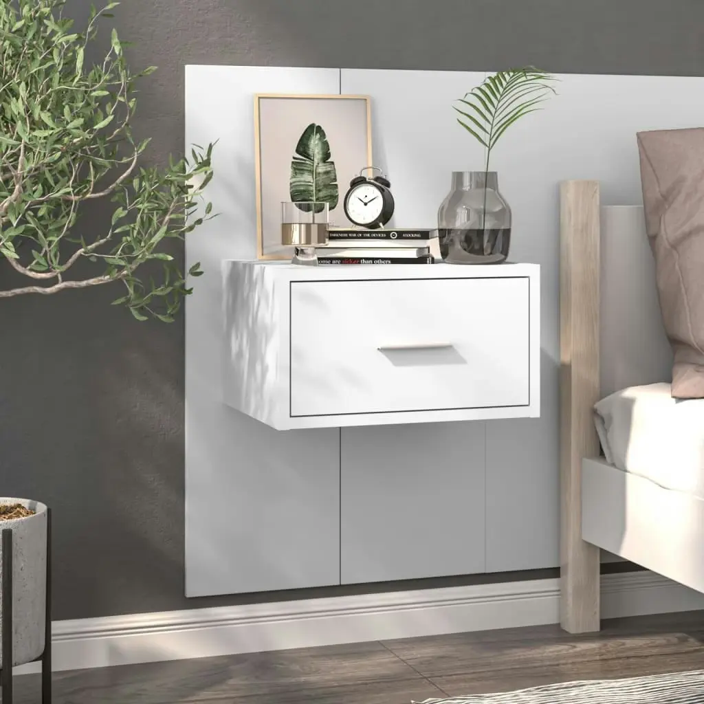 Wall-mounted Bedside Cabinet High Gloss White 810983