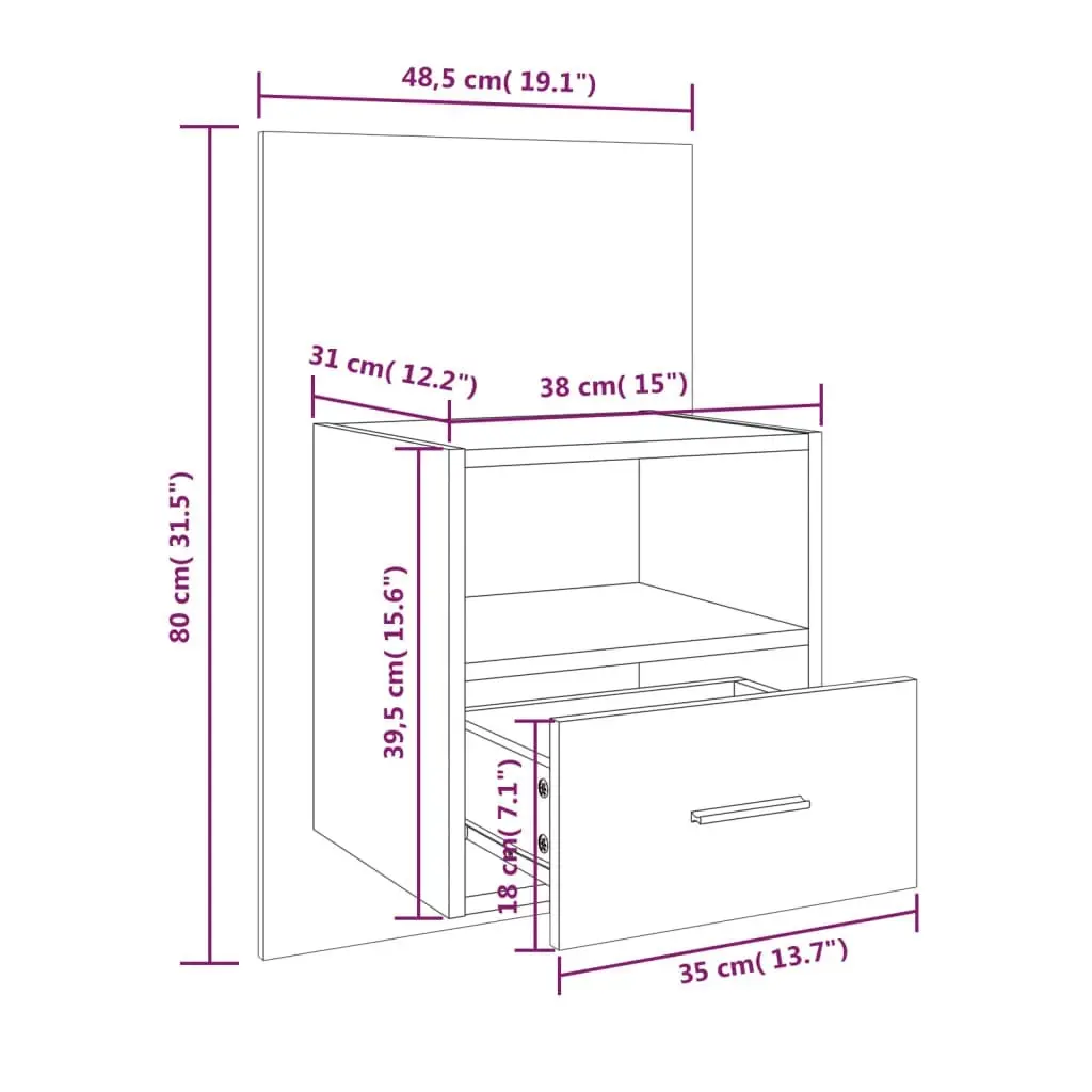 Wall-mounted Bedside Cabinet High Gloss White 811019