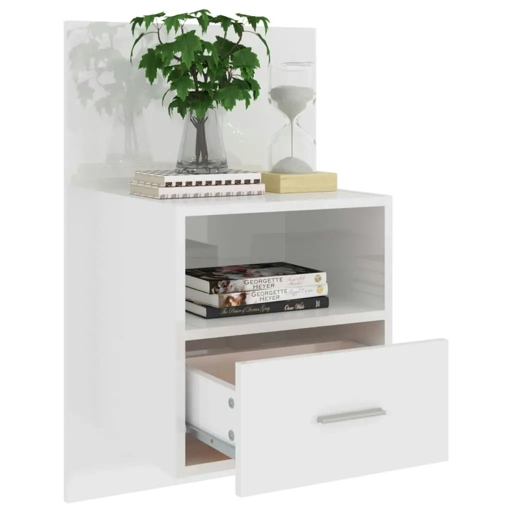 Wall-mounted Bedside Cabinet High Gloss White 811019